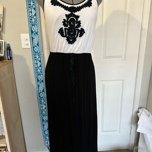 White and Black Embellished Pleated Maxi Sundress